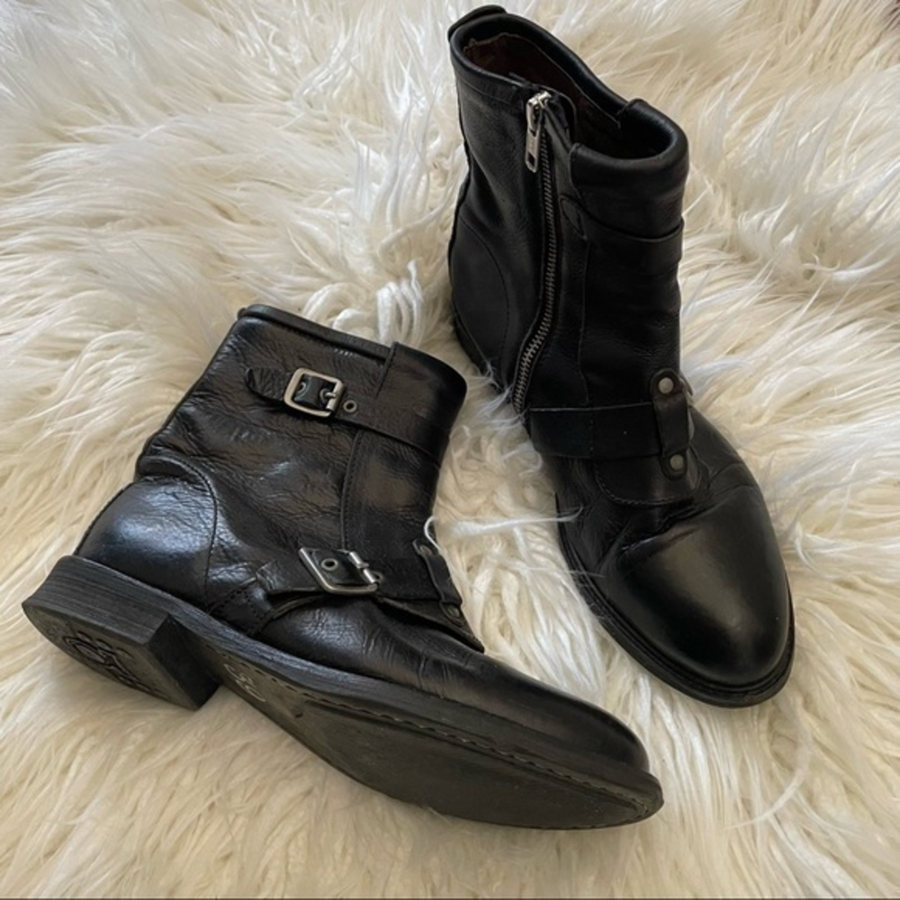 H by Hudson black leather biker motorcycle boots size 39